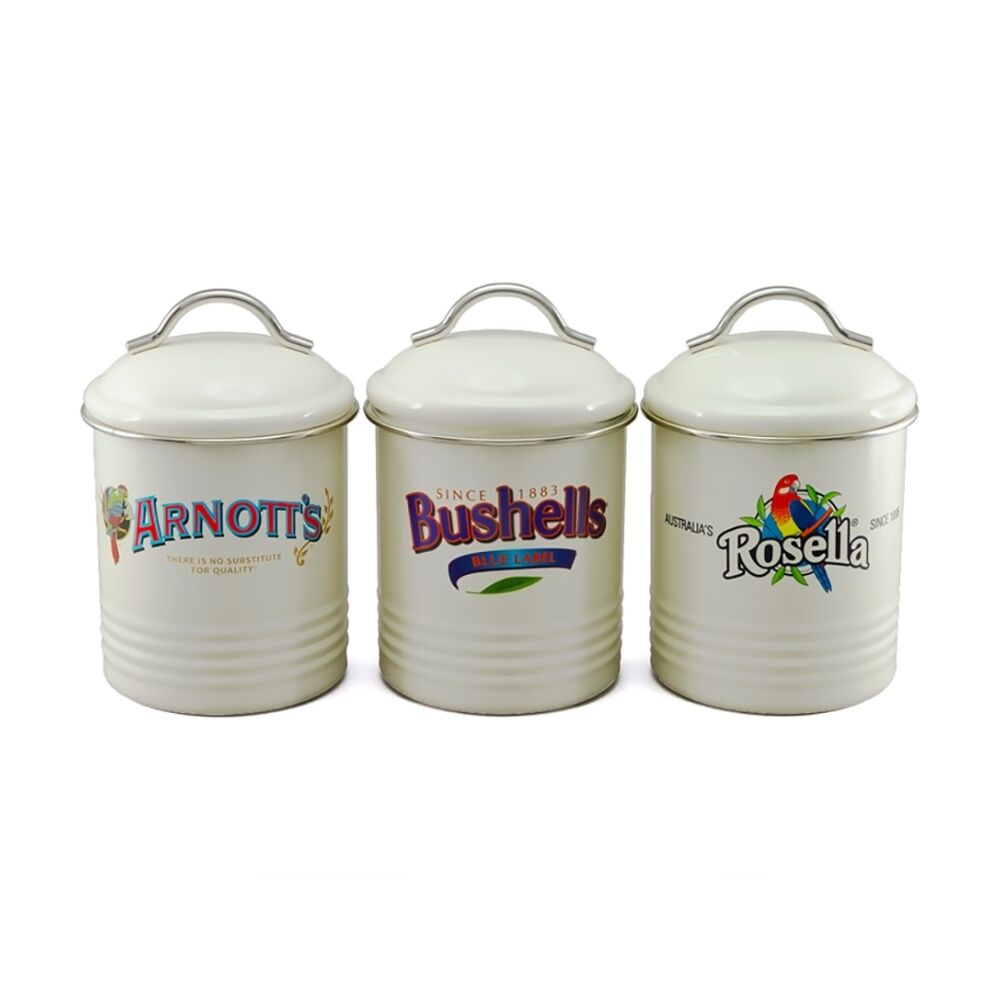 3pc Rojo Arnott's Bushells Rosella Metal Canisters Set Cream