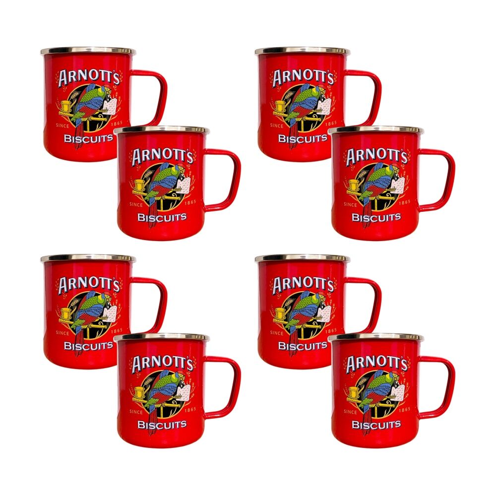 4x 2pc Rojo Arnott's Durable Steel Enamel Coffee Mug Set Red 9cm