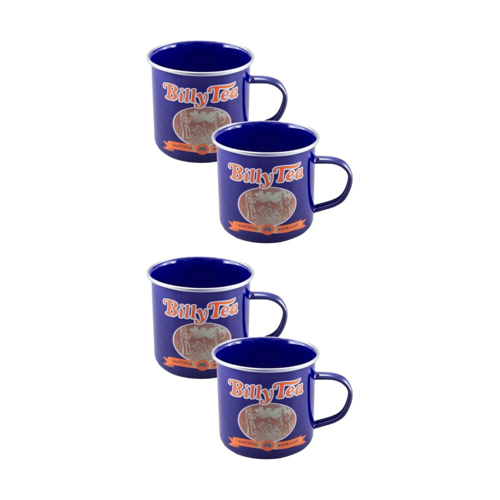 2x 2pc Rojo Billy Tea Durable Steel Enamel Coffee Mug Set Blue 9cm