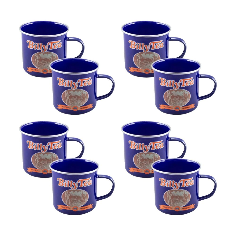4x 2pc Rojo Billy Tea Durable Steel Enamel Coffee Mug Set Blue 9cm