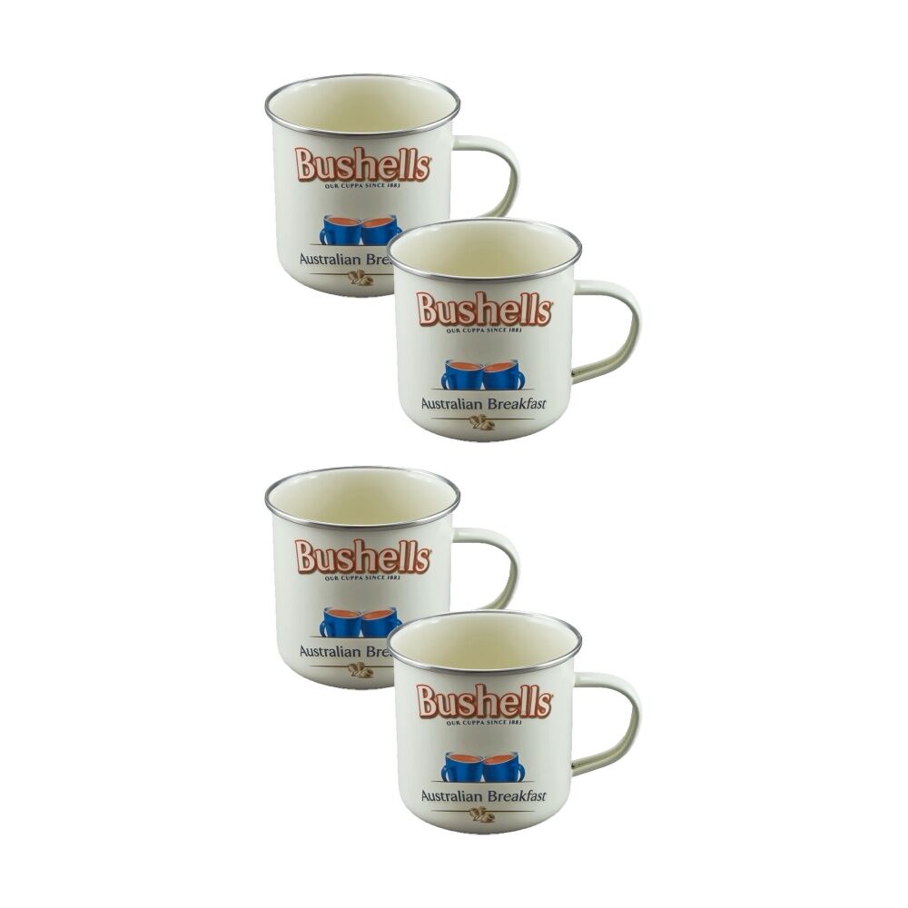 2x 2pc Rojo Bushells Tea Durable Steel Enamel Coffee Mug Set Cream 9cm