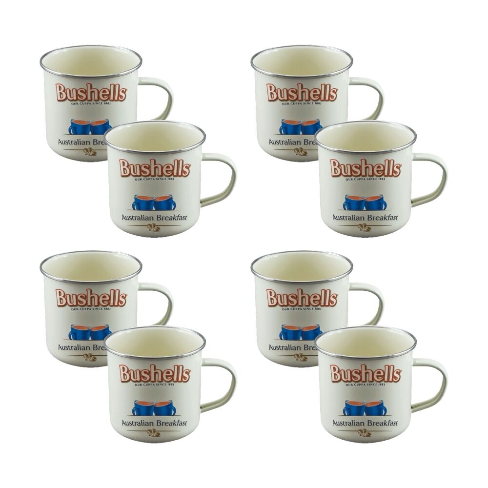 4x 2pc Rojo Bushells Tea Durable Steel Enamel Coffee Mug Set Cream 9cm