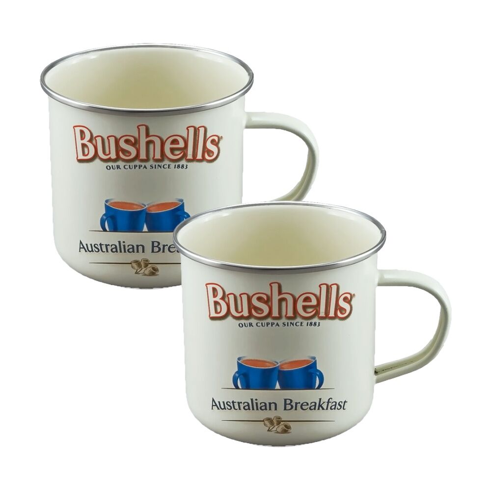 4x 2pc Rojo Bushells Tea Durable Steel Enamel Coffee Mug Set Cream 9cm