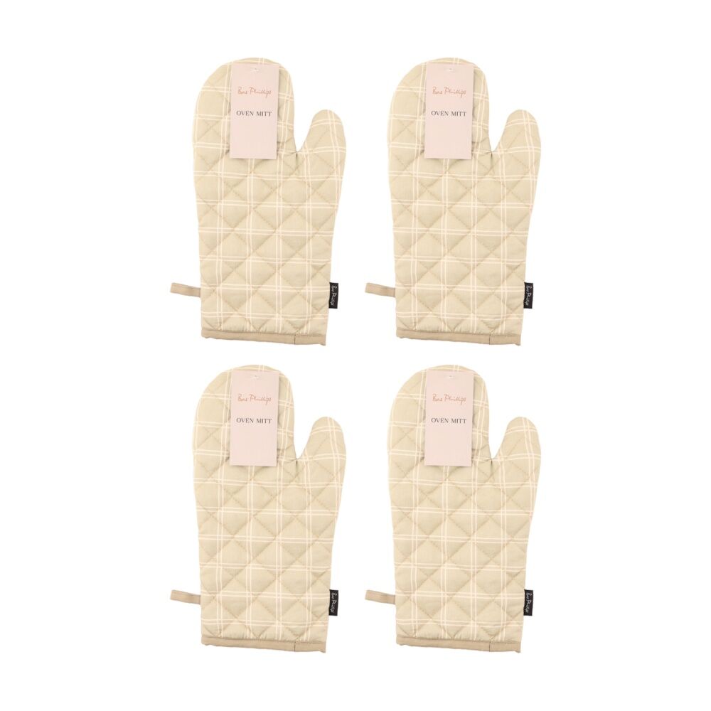 4PK Bas Phillips Printed Linen Looks Oven Mitt Kitchen Accessory Green Check