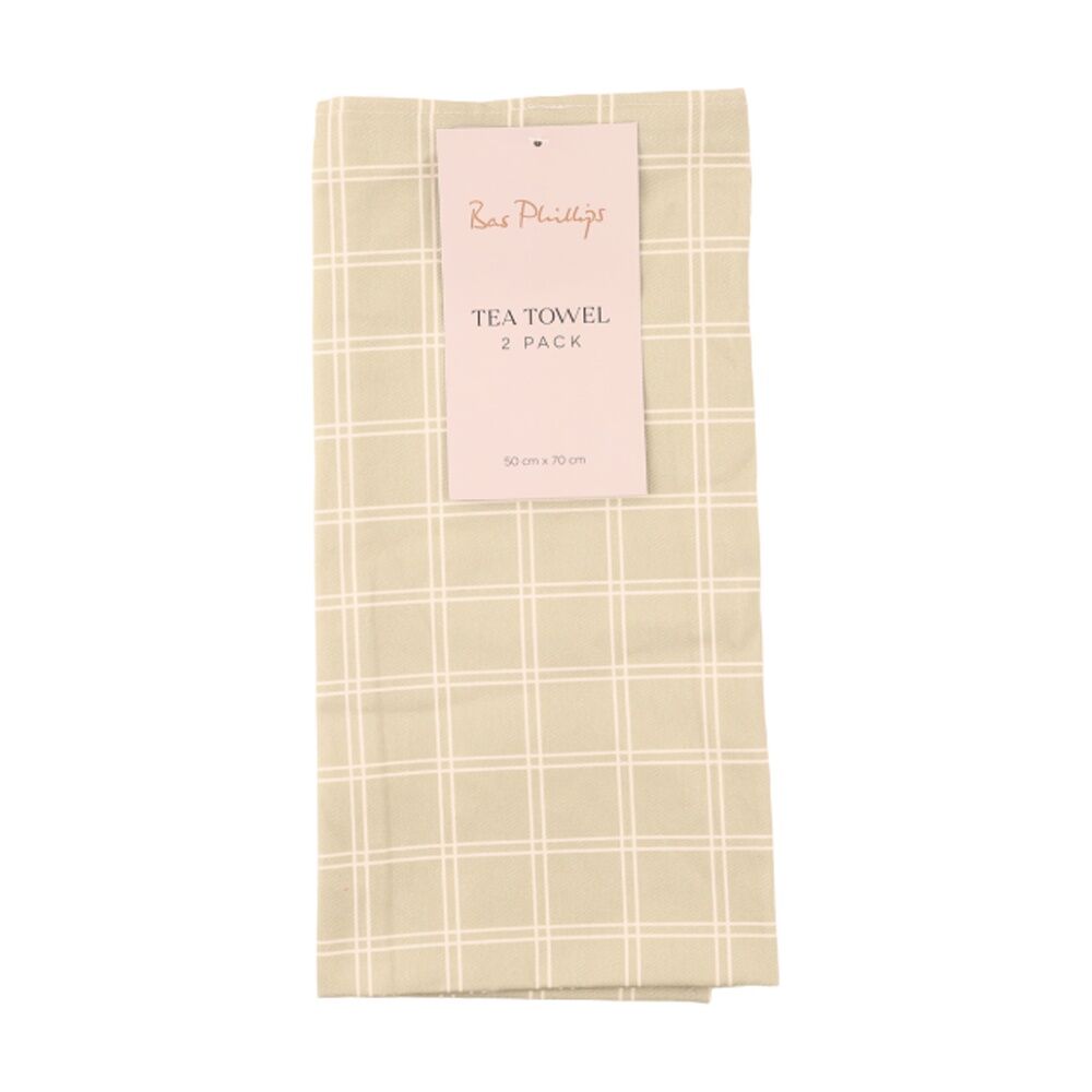 4x 2pc Bas Phillips Printed Linen Looks Tea Towel Set Cotton Green Check