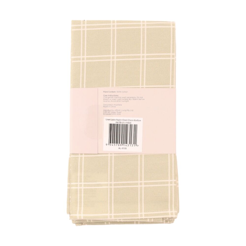 2x 4pc Bas Phillips Printed Linen Looks Napkin Set Cotton Green Check 45cm
