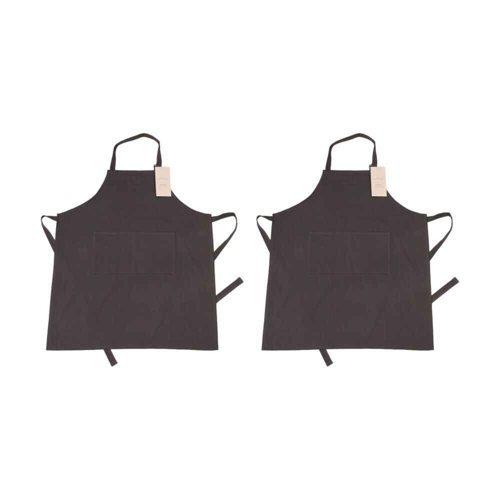 2PK Bas Phillips Essentials Cotton Kitchen Apron Plain Adjustable Neck Charcoal