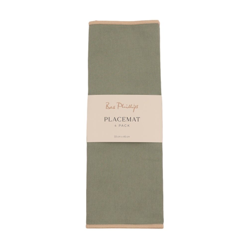 4pc Bas Phillips Essentials Cotton Placemat Set Table Linen Sage 33x35cm