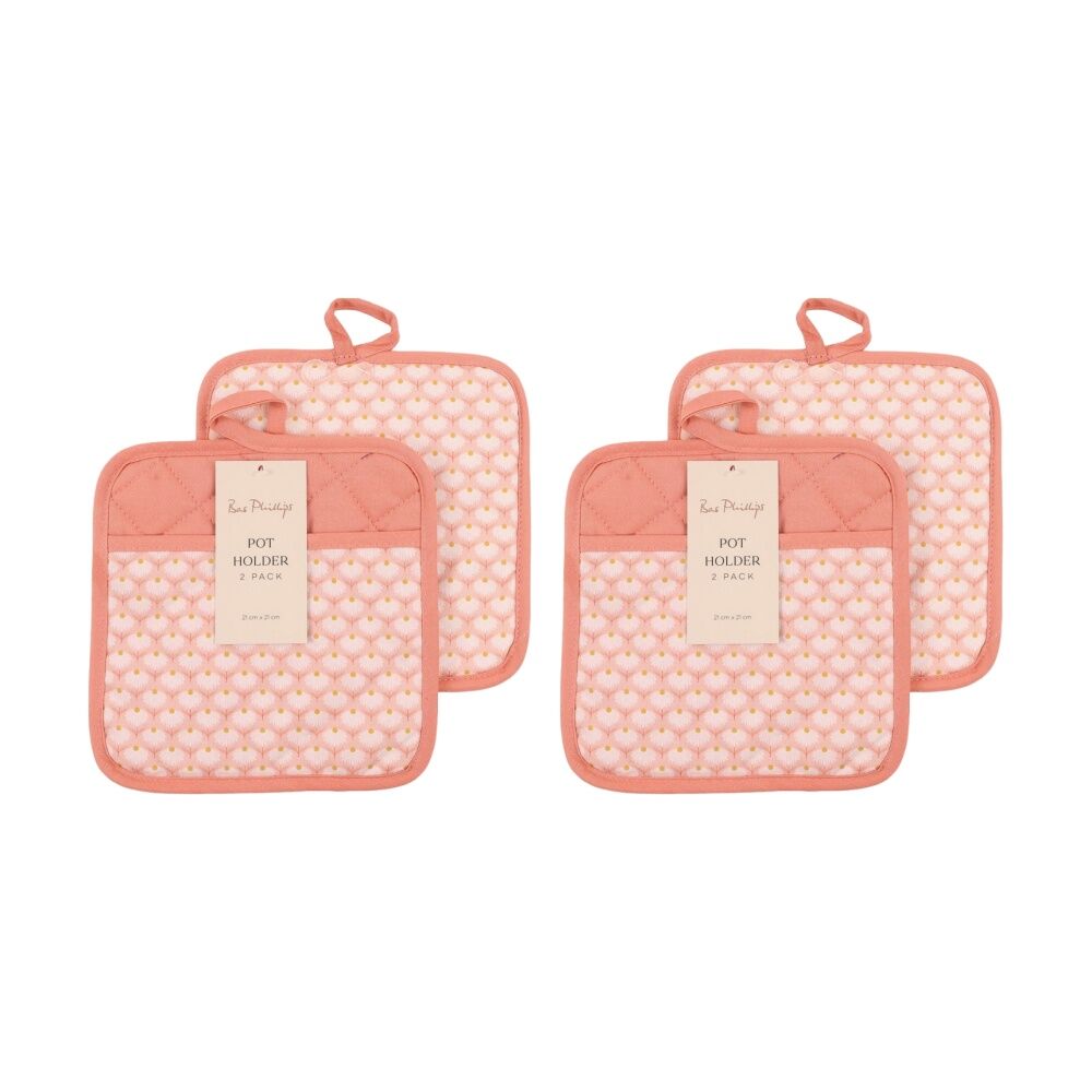 2x 2pc Bas Phillips Printed Linen Looks Pot Holder Set Kitchen Accessory Daisy