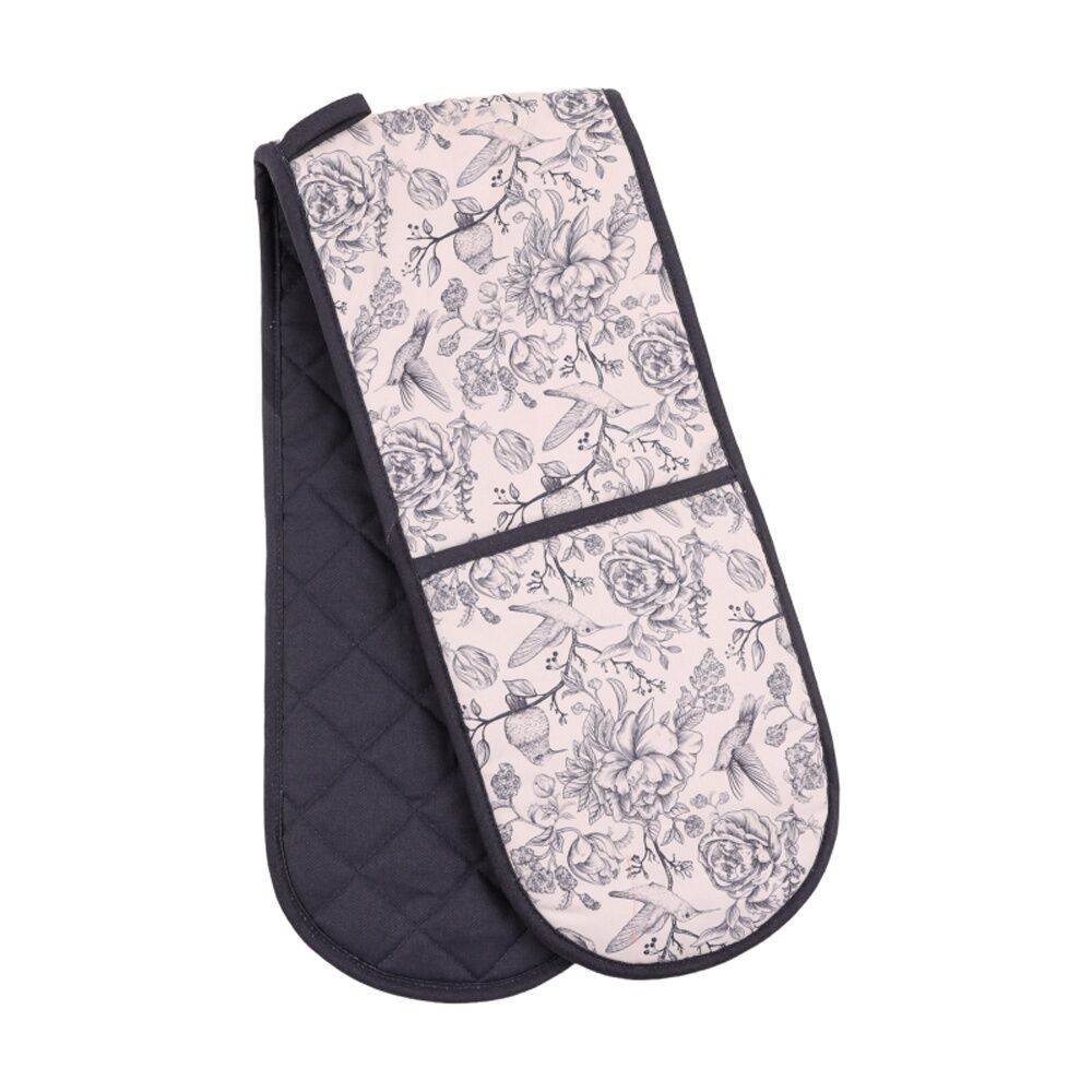 Bas Phillips Printed Linen Looks Double Oven Mitt Blue Birds 90cm