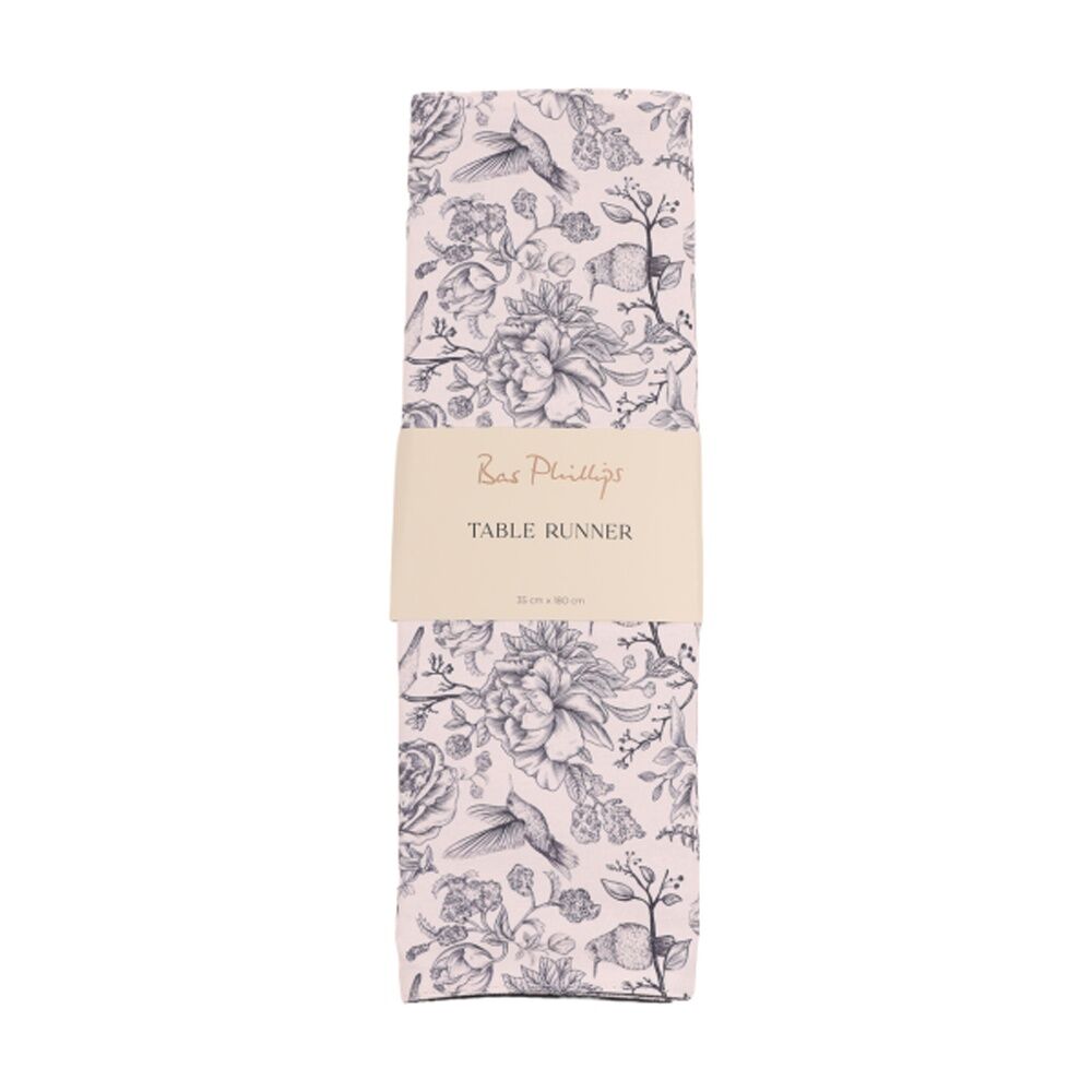 Bas Phillips Printed Linen Looks Table Runner Blue Birds MED 35x180cm