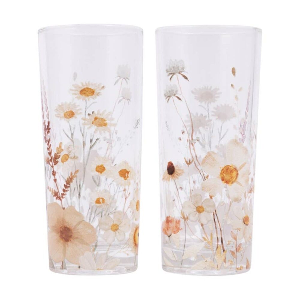 2x 2pc Splosh Rustic Meadow Matching Hi-Ball Glasses Set Flower Artwork 15cm
