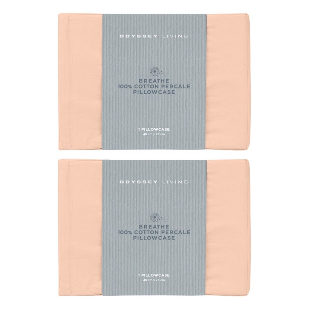 2x Odyssey Living Breathe Cotton Standard Pillowcase 48cm x 73cm Light Clay
