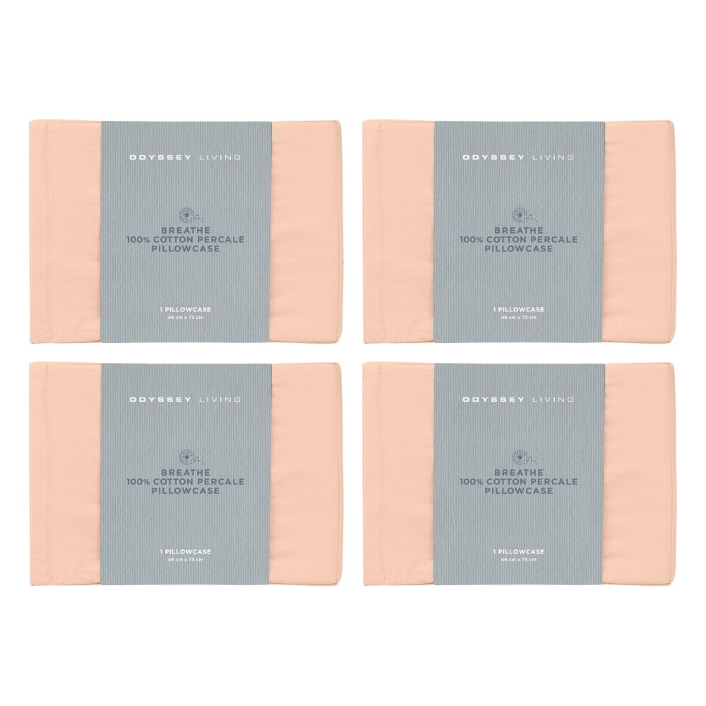 4x Odyssey Living Breathe Cotton Standard Pillowcase 48cm x 73cm Light Clay