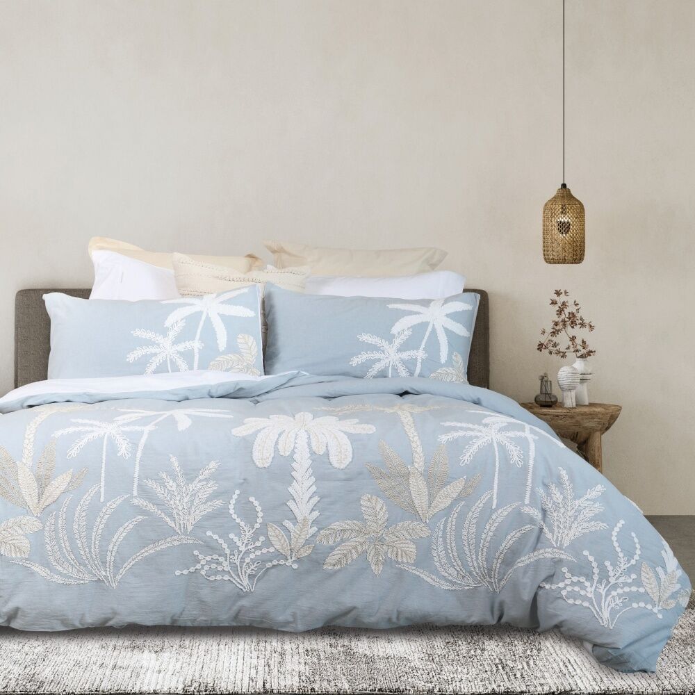 Bas Phillips Tamarama Cotton Embroided Duvet/Quilt Cover Set Ice Blue
