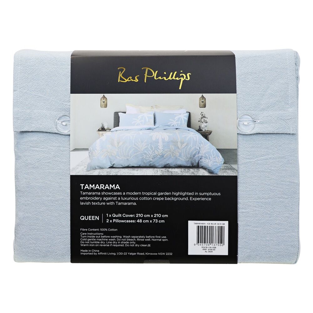 Bas Phillips Tamarama Cotton Embroided Duvet/Quilt Cover Set Ice Blue