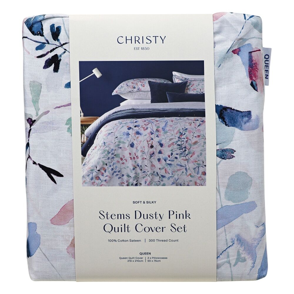 Christy Stems Dusty Pink Duvet/Quilt Cover Set Cotton Sateen Multicoloured
