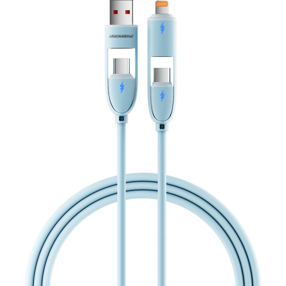 4PK Rockrose Hercules Quad-Core 60W Max Silicone 4-In-1 Fast Charging Cable 1m