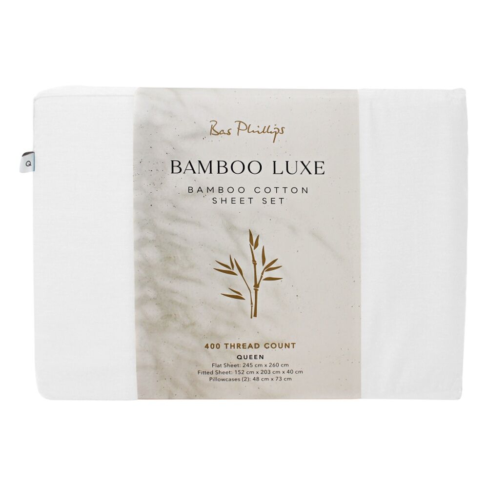 Bas Phillips Bamboo Cotton 400TC Home Bedding Sheet Set w/Pillowcase White