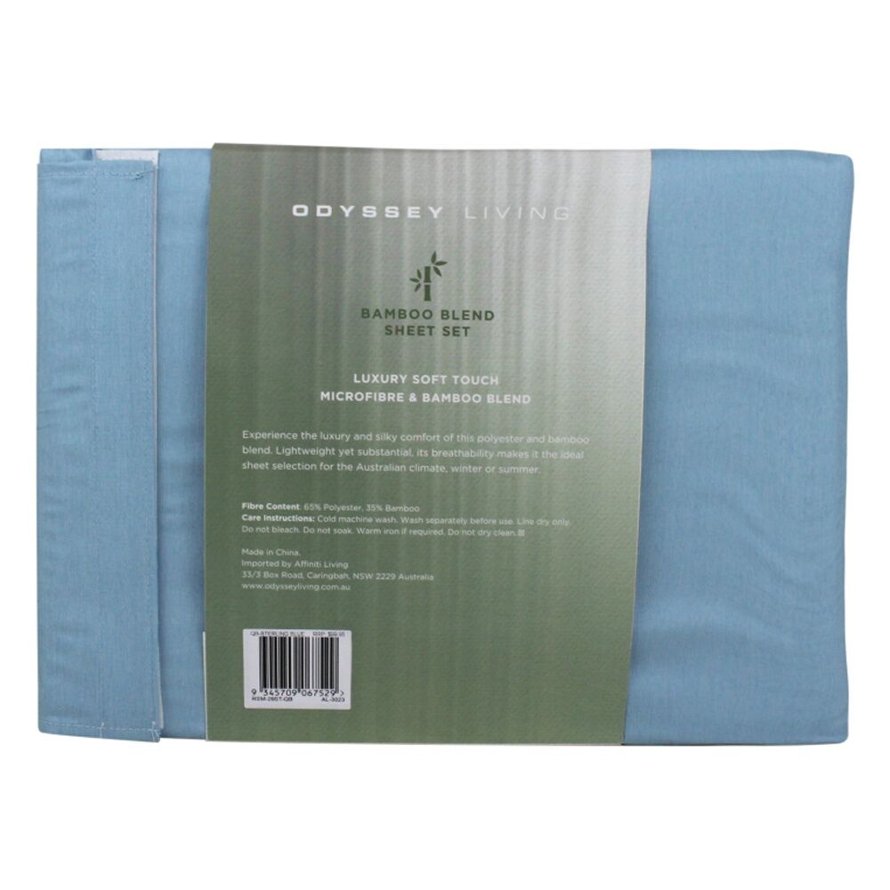 Odyssey Living Bamboo Blend Home Bedding Sheet Set w/Pillowcase Sterling Blue