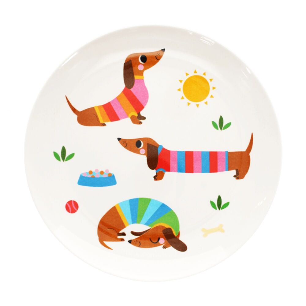 2PK Rex London Melamine Plate Sausage Dog Durable Kids Dining Serveware 21.5cm