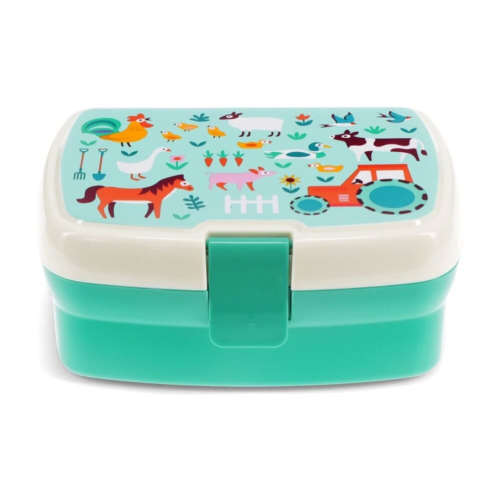 2PK Rex London Kids Farmyard Lunch Box W/ Removable Tray & Multiple Compartments