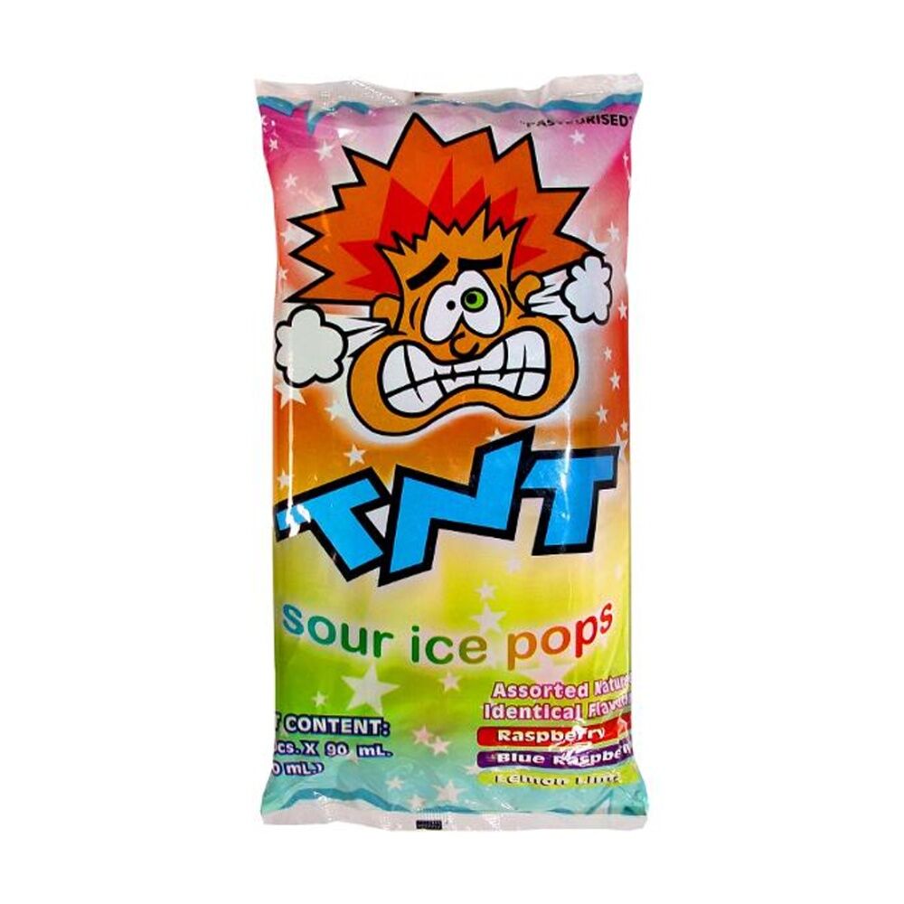 12x 10pc TNT Sour Ice Pops Bag 90ml Fruit Flavour Lollies/Gummies