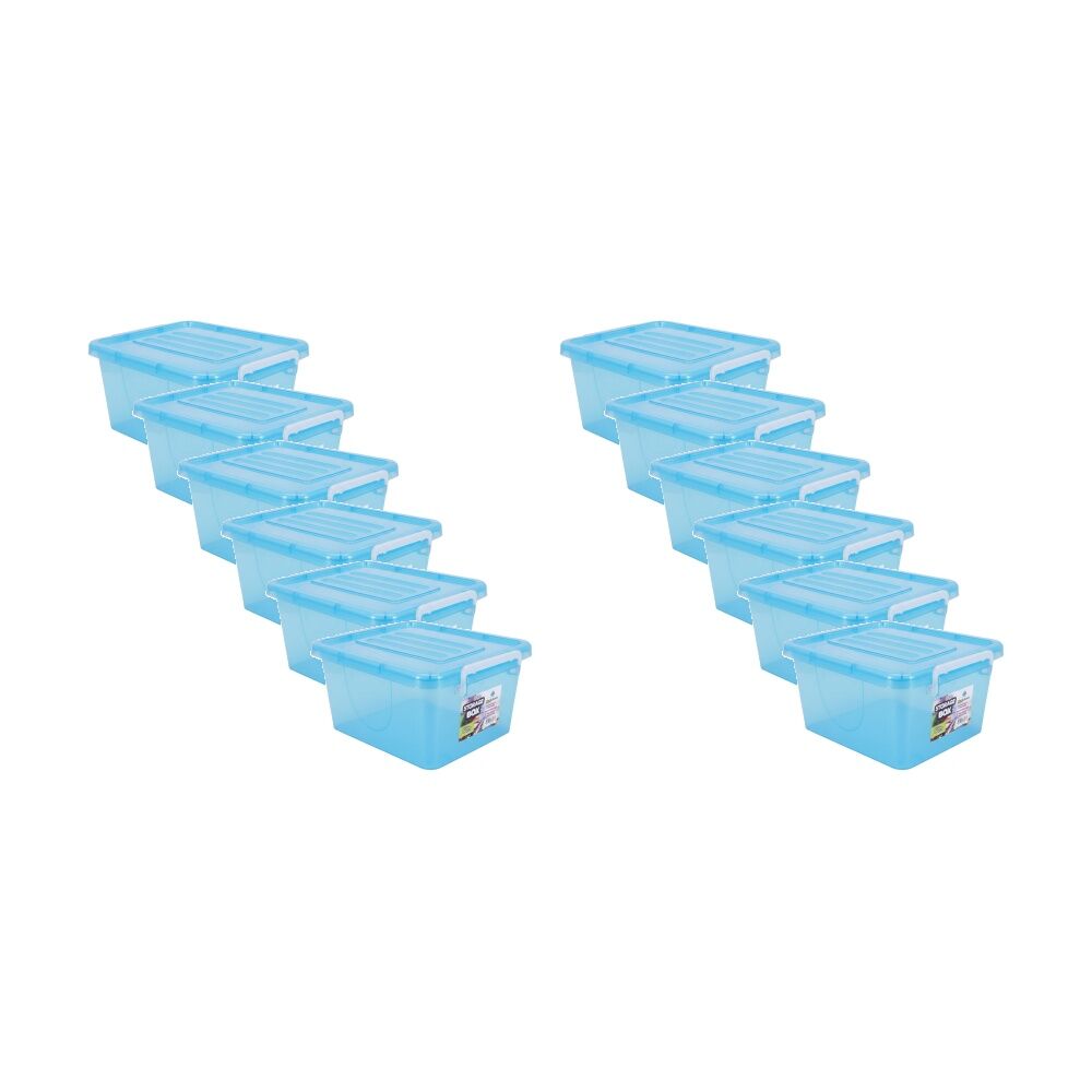 12PK Braz 5L Mini Plastic Storage Container Box W/ Latch Lid 28x21.5x13cm Assrtd