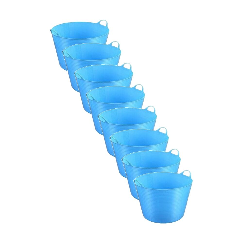 8PK Braz Durable Plastic Storage Bucket Flexi Tub W/ Handles 42L Assorted