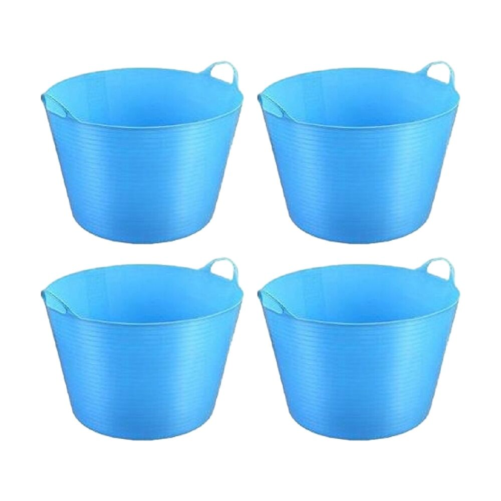 4PK Braz Durable Plastic Storage Bucket Flexi Tub W/ Handles 60L Assorted