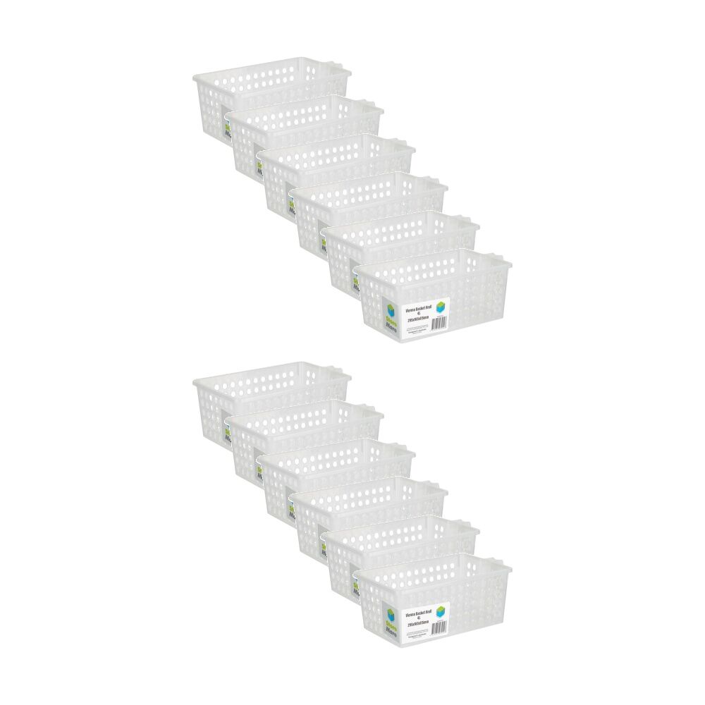 12PK Braz Home Organisation Storage Vienna Basket W/ Handles 4L 29x16x11cm White