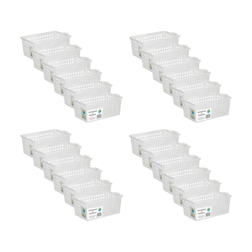 24PK Braz Home Organisation Storage Vienna Basket W/ Handles 4L 29x16x11cm White