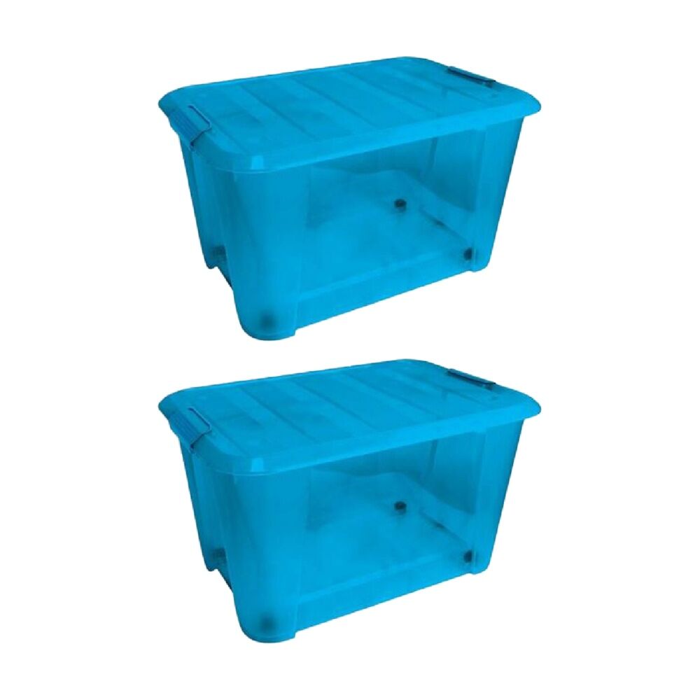 2PK Braz 52L Plastic Storage Container Box W/ Lid Lock Clips 56x39x31.5cm Assrtd