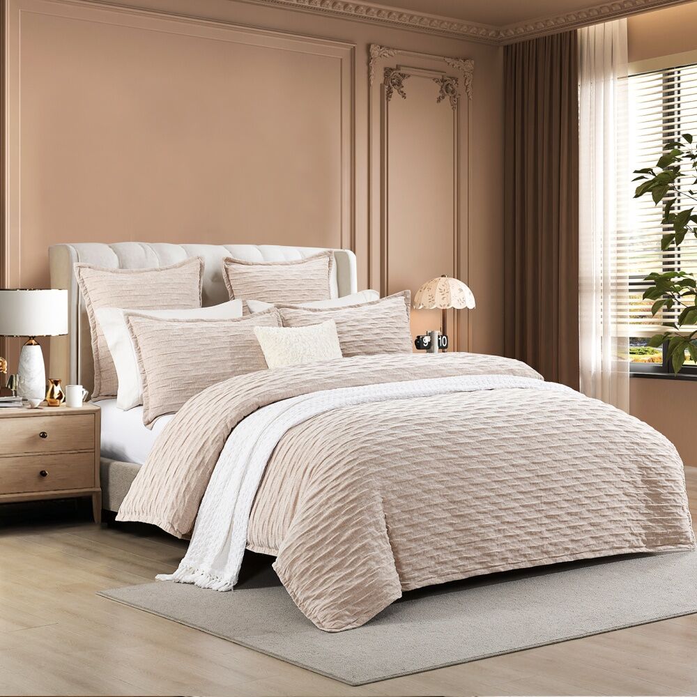 Renee Taylor Luxurious Marley Jacquard Quilt Cover Set Champagne Queen