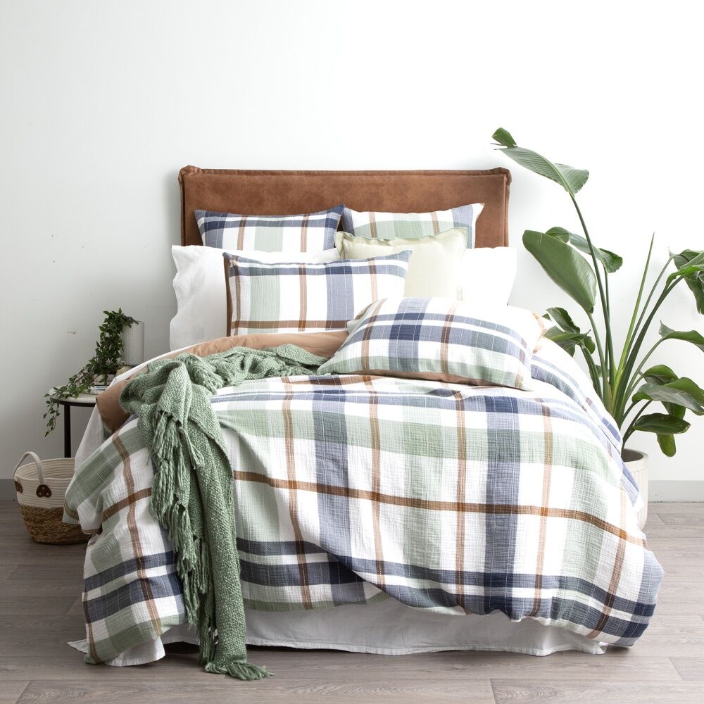 Renee Taylor Yarn Dyed Cotton Olivia Quilt Cover Set Blue & Green Check King