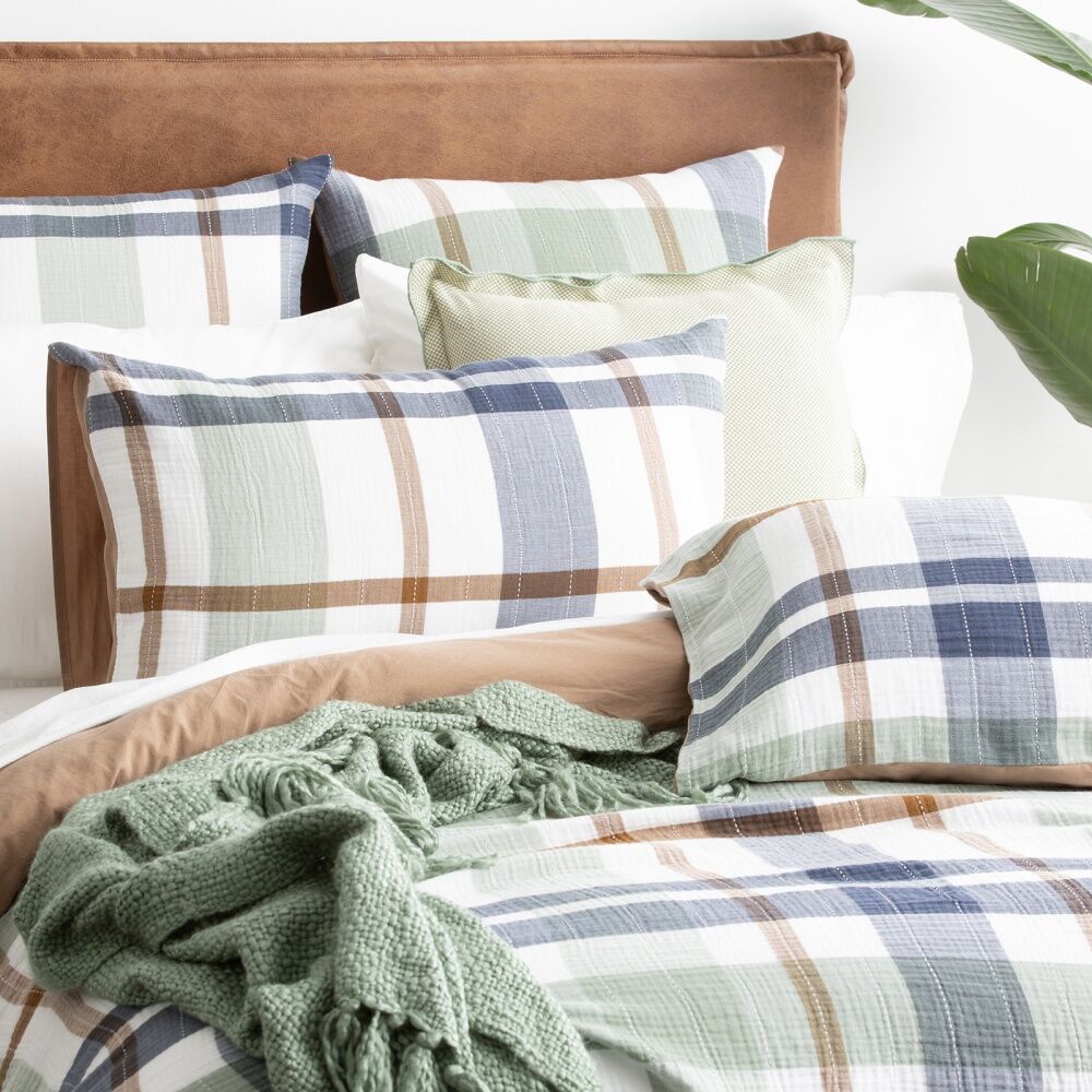 Renee Taylor Yarn Dyed Cotton Olivia Quilt Cover Set Blue & Green Check King
