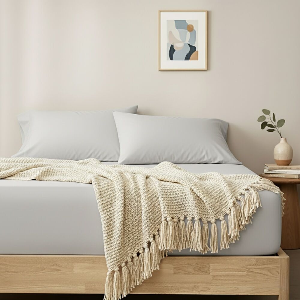 Renee Taylor 400TC Fitted Sheet & Pillowcase Set Light Grey Antarctica Double
