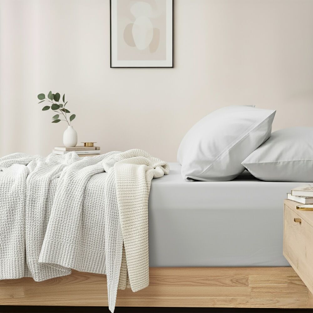 Renee Taylor 400TC Fitted Sheet & Pillowcase Set Light Grey Antarctica Double