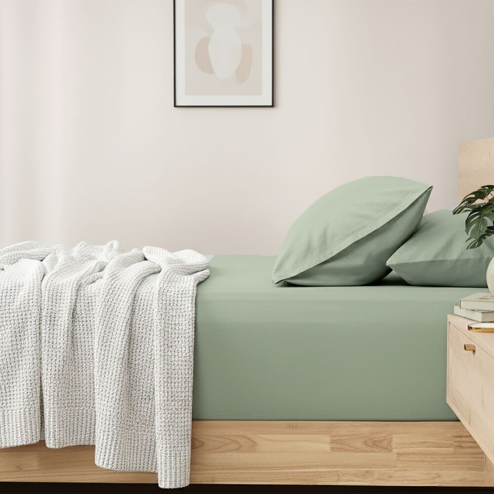 Renee Taylor 400TC Cotton Fitted Sheet & Pillowcase Set Basil Green Deep King