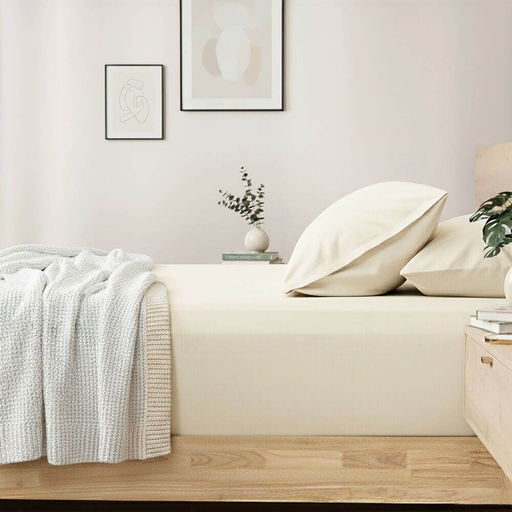 Renee Taylor 400TC Cotton Fitted Sheet & Pillowcase Set Vanilla Long Single