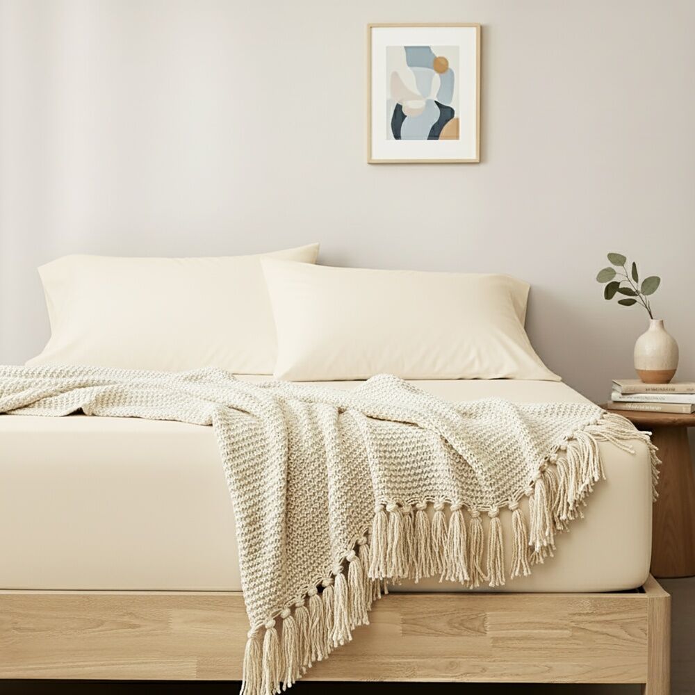 Renee Taylor 400TC Cotton Fitted Sheet & Pillowcase Set Vanilla Double