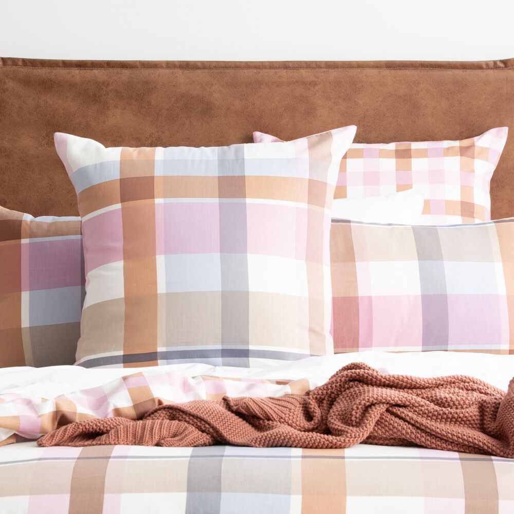 Renee Taylor Textured Cotton Slub Reversible European Pillowcase Miranda Check Check