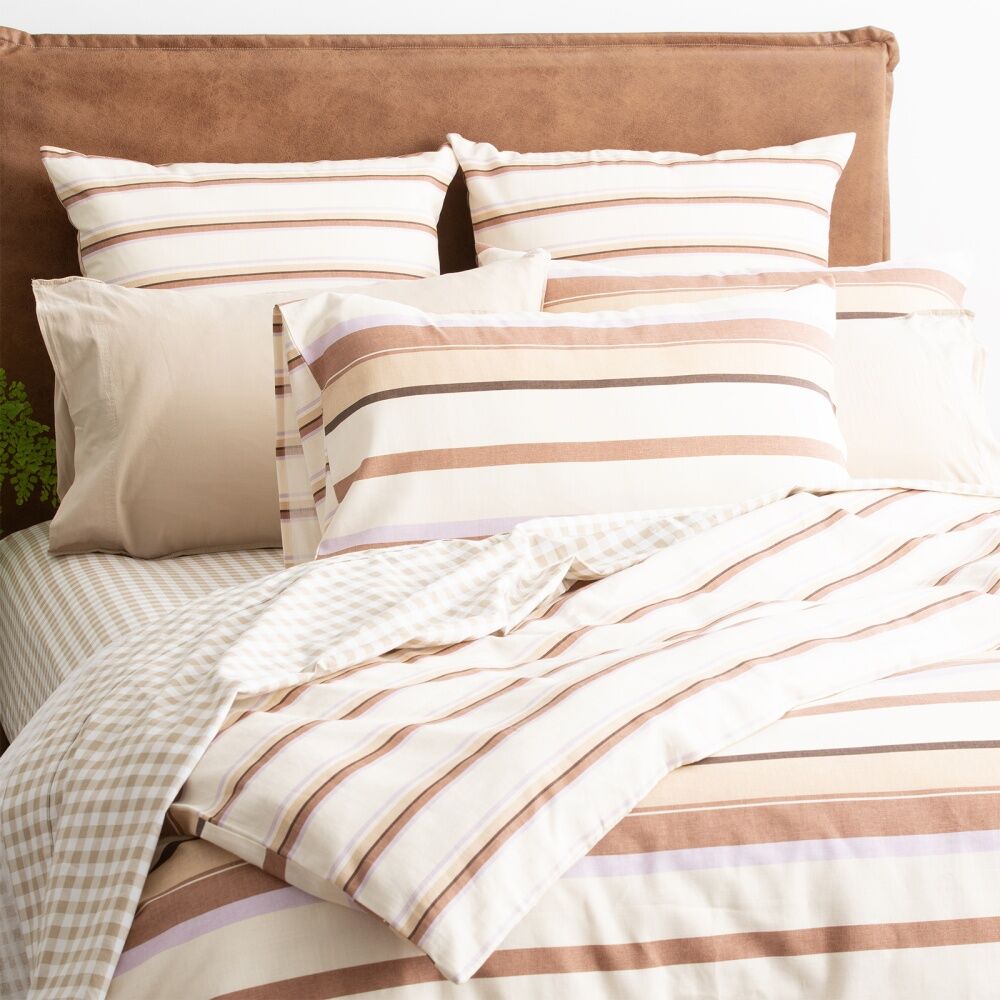 Renee Taylor Textured Cotton Slub Reversible Quilt Cover Set Beige William Stripe Queen