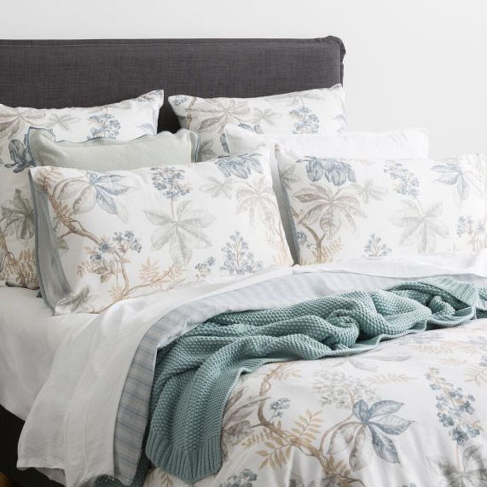 Renee Taylor Textured Cotton Slub Reversible Quilt Cover Set Floral Vine Queen