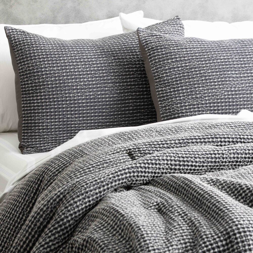 Cloud Linen Boronia Washed Cotton Waffle Comforter Set Charcoal Magnet Double/Queen