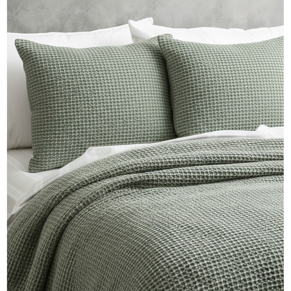 Cloud Linen Boronia Washed Cotton Waffle Comforter Set Moss Double/Queen