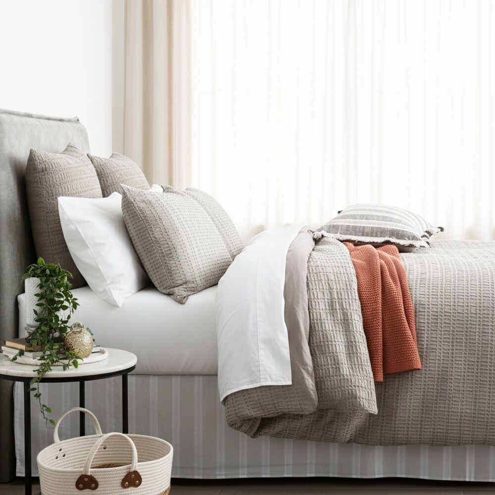 Cloud Linen Celeste Seersucker Cotton Waffle Quilt Cover Set Charcoal Double