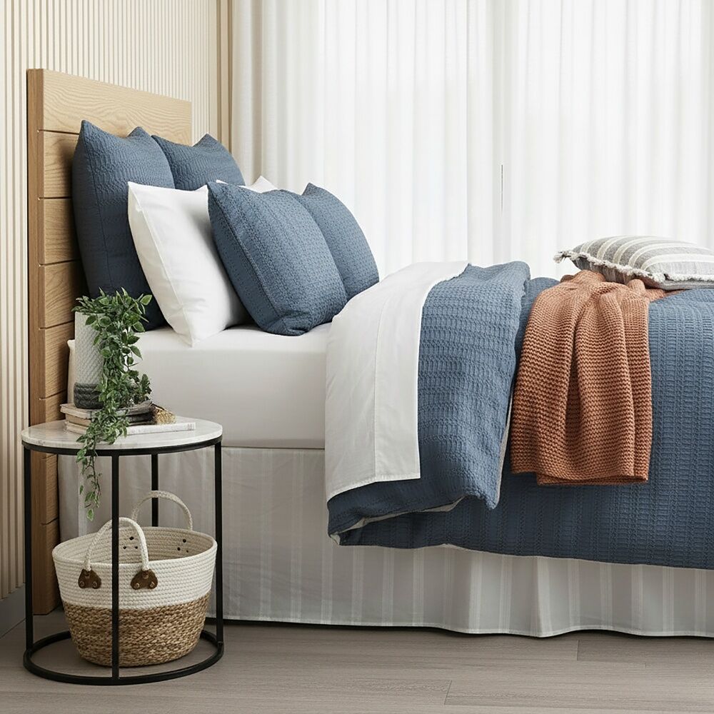 Cloud Linen Celeste Seersucker Cotton Waffle Quilt Cover Set Ink Queen