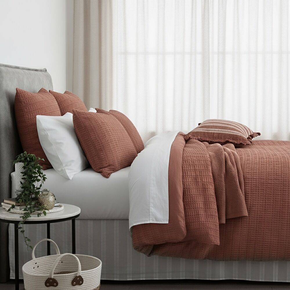 Cloud Linen Celeste Seersucker Cotton Waffle Quilt Cover Set Rust King