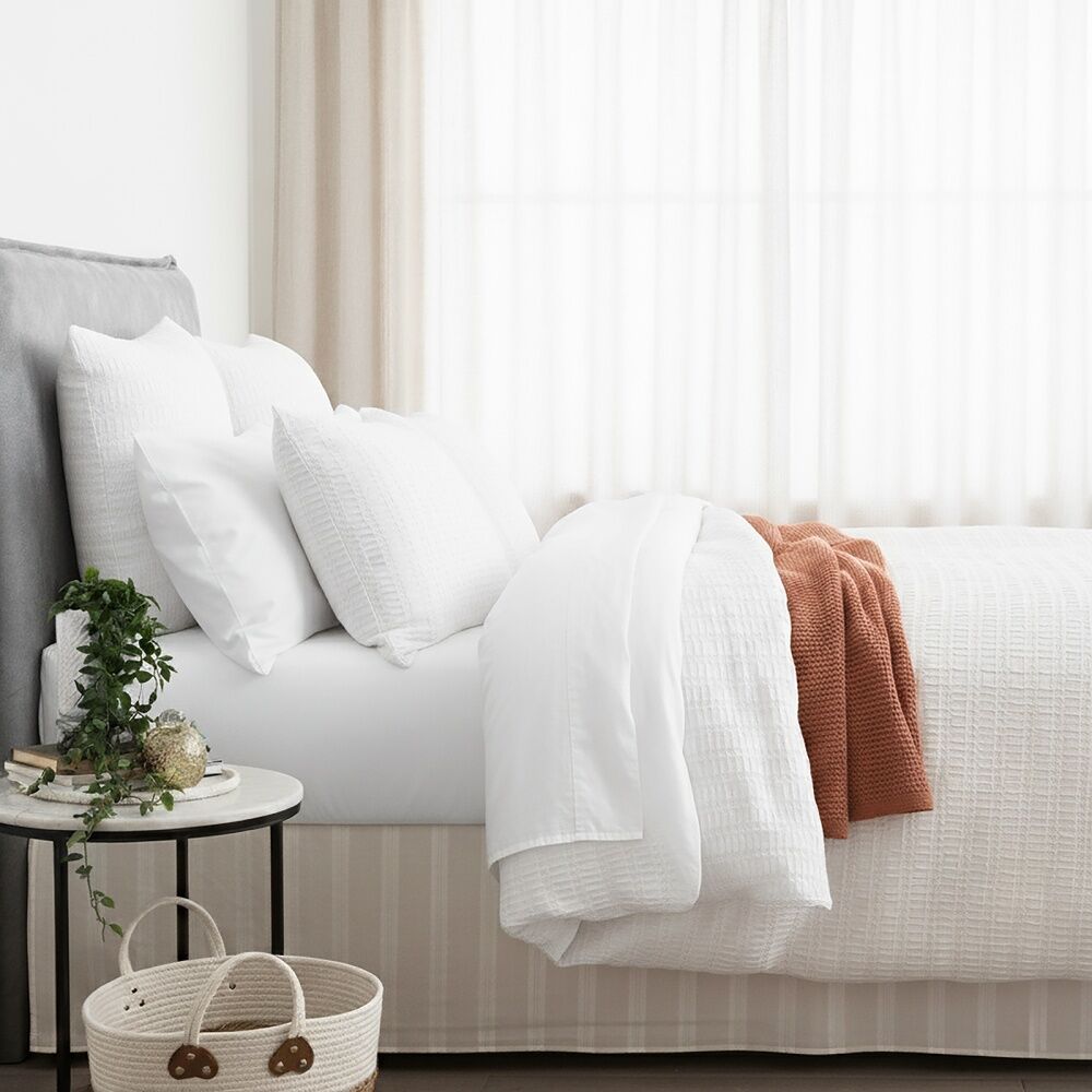 Cloud Linen Celeste Seersucker Cotton Waffle Quilt Cover Set Ivory King